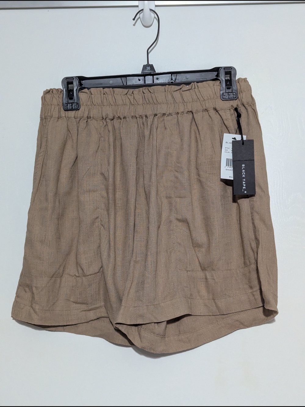Black Tape_ Tan Linen-Blend Elastic Waist Shorts - NWT